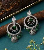 Silver Earrings With White and Green Accents
