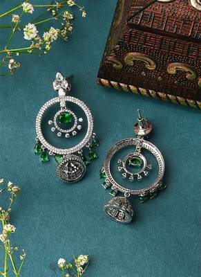 Silver Earrings With White and Green Accents 3