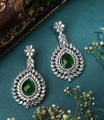 American Diamond Earrings With Centred Green Stone