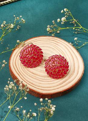 Pink Round Stone Studded Earrings 2