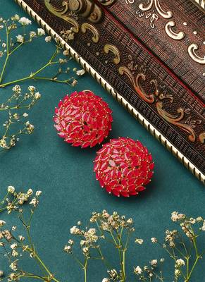 Pink Round Stone Studded Earrings 1