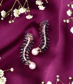 Blue Leaf Shaped Earrings With Pearl Drop