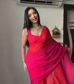 Georgette Ombre Saree With Foil Prints, Jacquard Lace Border And Unstitched Solid Blouse