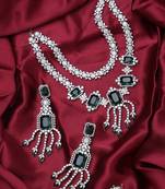 Green White Necklace Set With Long Earrings