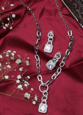 Long White Chain Necklace With Earrings 2
