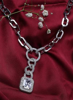Long White Chain Necklace With Earrings 4