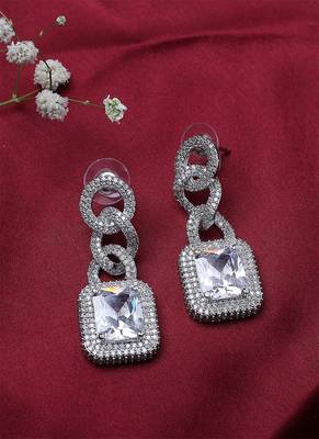 Long White Chain Necklace With Earrings 5
