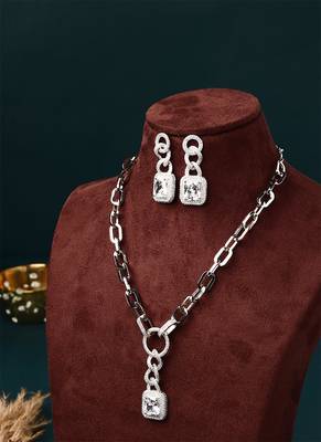 Long White Chain Necklace With Earrings 1