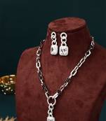 Long White Chain Necklace With Earrings