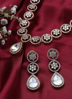 Floral Shape American Diamond Necklace Set 3