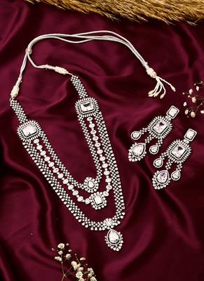3 Layered Silver Necklace With Long Earrings 2