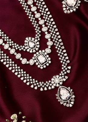3 Layered Silver Necklace With Long Earrings 4