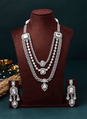 3 Layered Silver Necklace With Long Earrings 1