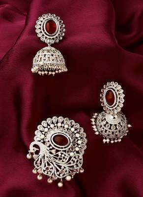 Red Pendant With Pair of Earrings 1
