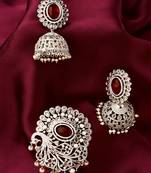Red Pendant With Pair of Earrings