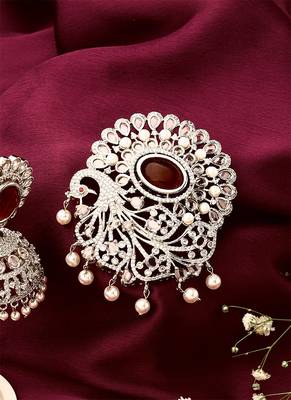 Red Pendant With Pair of Earrings 2