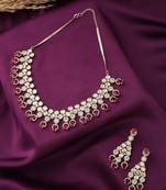 Pink American Diamond Necklace Set With Earrings
