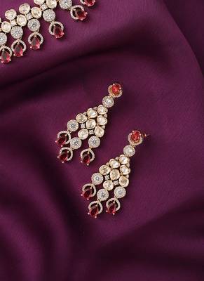 Pink American Diamond Necklace Set With Earrings 2