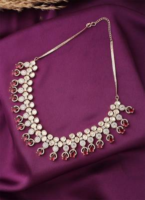 Pink American Diamond Necklace Set With Earrings 3