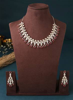 Pink American Diamond Necklace Set With Earrings 5