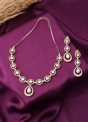 American Diamond Necklace Set With Pearl Drop 1