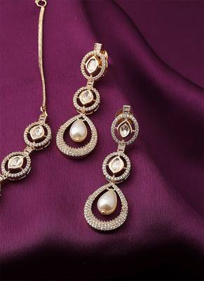 American Diamond Necklace Set With Pearl Drop 2