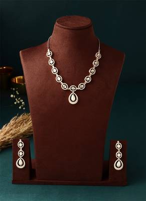 American Diamond Necklace Set With Pearl Drop 5