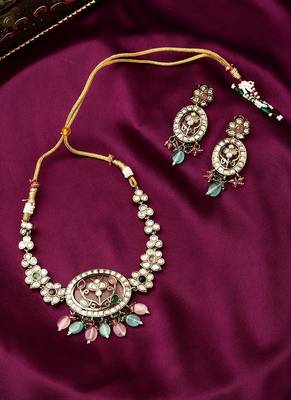 Multicolour Necklace Set With Round Stone And Earrings 2