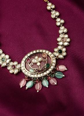 Multicolour Necklace Set With Round Stone And Earrings 4
