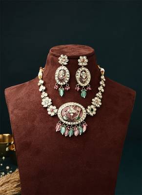 Multicolour Necklace Set With Round Stone And Earrings 1
