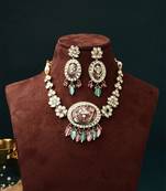 Multicolour Necklace Set With Round Stone And Earrings
