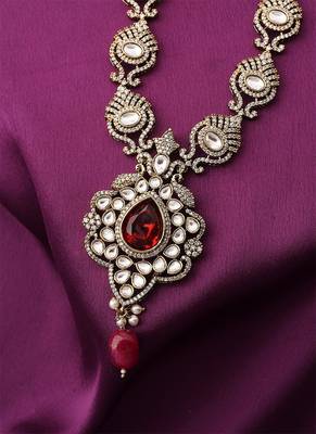 Red Stone Studded Necklace Set With Earrings 4