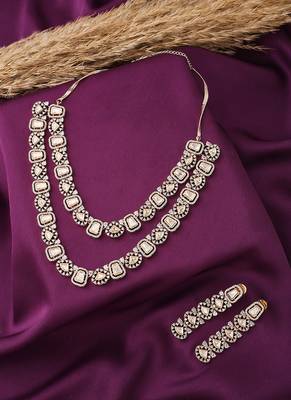 Dual Layered Necklace Set With Long Earrings 1