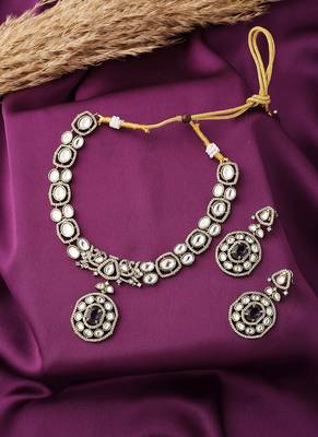 Blue American Diamond Necklace Set With Earrings 1
