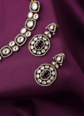 Blue American Diamond Necklace Set With Earrings 2
