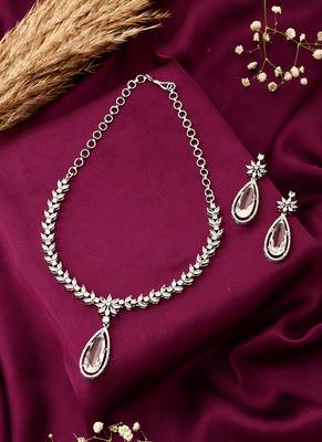 American Diamond Necklace Set With Pearl Drop 1