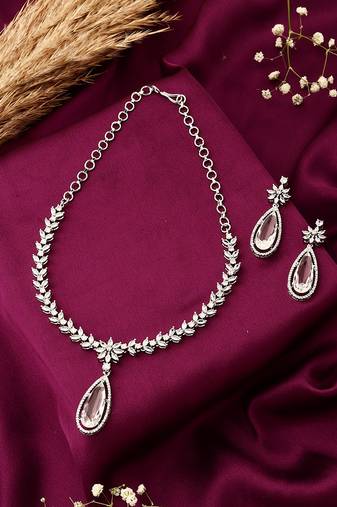 American Diamond Necklace Set With Pearl Drop