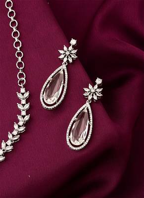 American Diamond Necklace Set With Pearl Drop 2