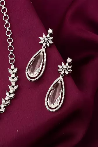 American Diamond Necklace Set With Pearl Drop