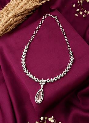 American Diamond Necklace Set With Pearl Drop 3