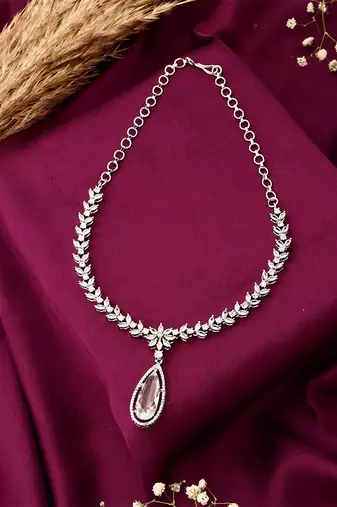 American Diamond Necklace Set With Pearl Drop