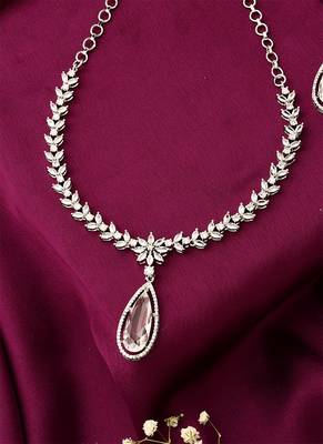 American Diamond Necklace Set With Pearl Drop 4