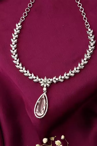 American Diamond Necklace Set With Pearl Drop