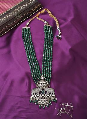 Elephant Carved Green Necklace Set With Earrings 4