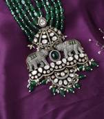 Elephant Carved Green Necklace Set With Earrings