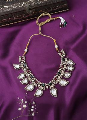 Multicolour Necklace Set With Earrings And Maang Tikka 3