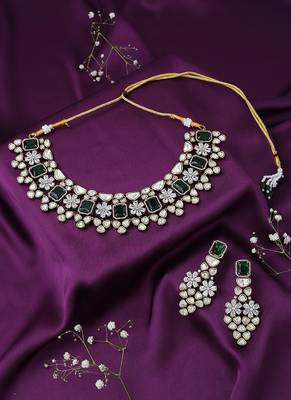 Green Floral American Diamond Neclace Set 2