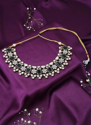 Green Floral American Diamond Neclace Set 4