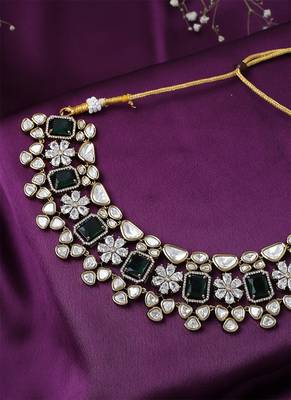 Green Floral American Diamond Neclace Set 1