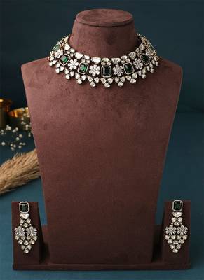 Green Floral American Diamond Neclace Set 5